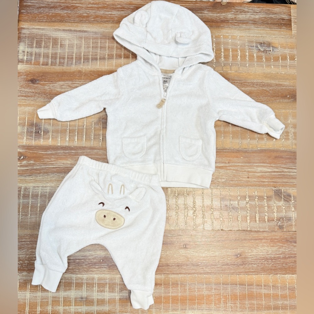 Carter’s Terry Cloth Baby Outfit Hoodie and Pants Set 3m White
